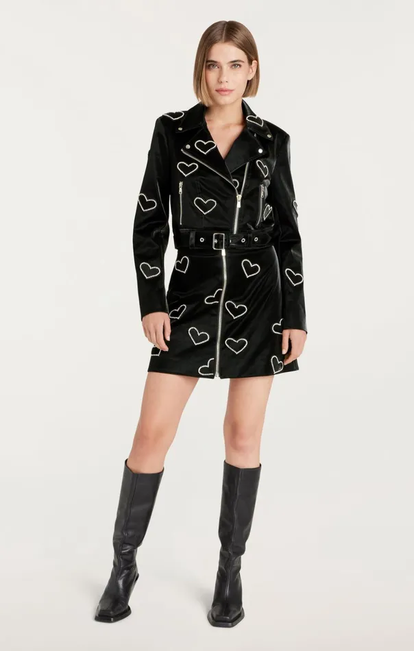 Women Cinq Sept Jackets Rhinestone Hearts Zoe Jacket Blacksilver