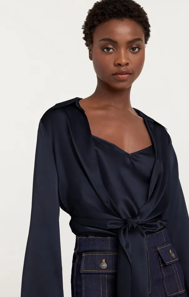 Women Cinq Sept Long Sleeve Tops Ally Top Navy