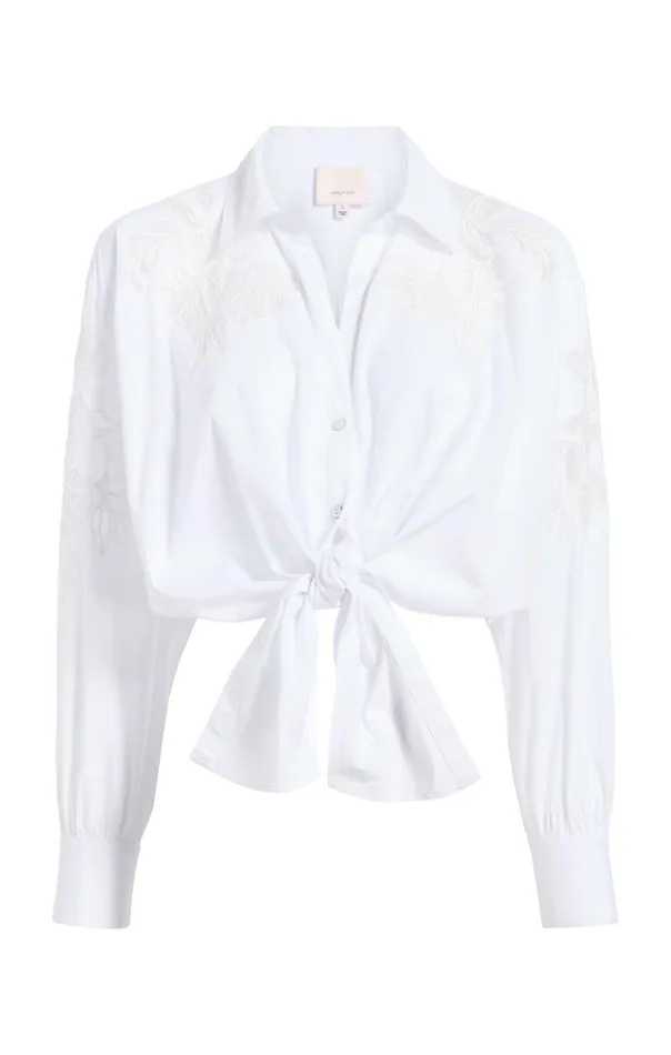 Women Cinq Sept Long Sleeve Tops Cutout Embellished Marianna Top White