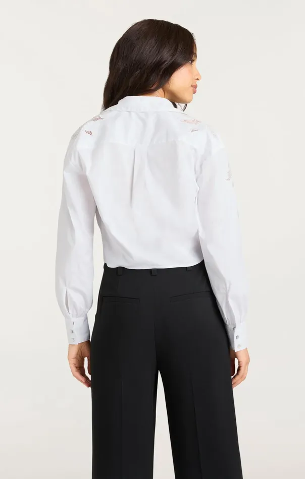 Women Cinq Sept Long Sleeve Tops Cutout Embellished Marianna Top White