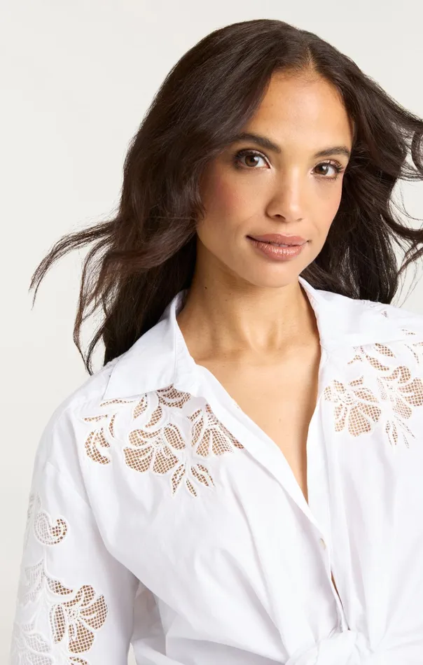 Women Cinq Sept Long Sleeve Tops Cutout Embellished Marianna Top White
