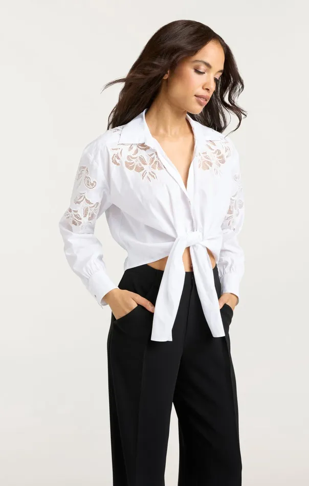 Women Cinq Sept Long Sleeve Tops Cutout Embellished Marianna Top White