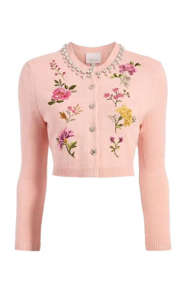 Women Cinq Sept Long Sleeve Tops Isolde Embroidered Cardigan Soft Pink Multi