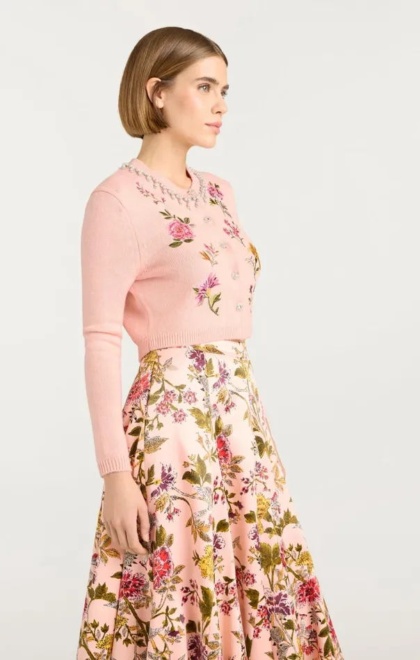 Women Cinq Sept Long Sleeve Tops Isolde Embroidered Cardigan Soft Pink Multi
