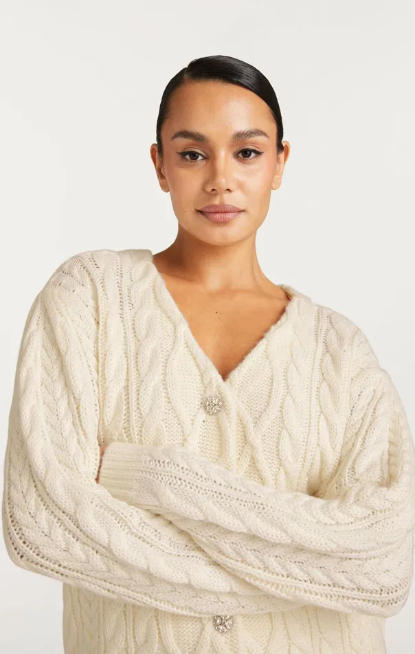 Women Cinq Sept Midi Amandine Cardigan Dress Ivory