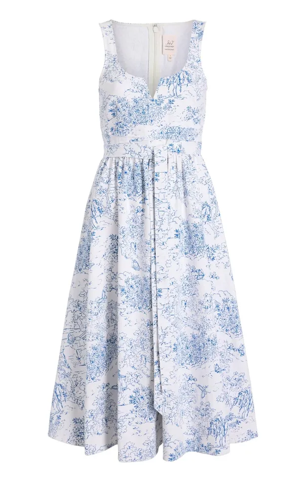 Women Cinq Sept Midi Garden Toile Ebba Dress Whiteblue