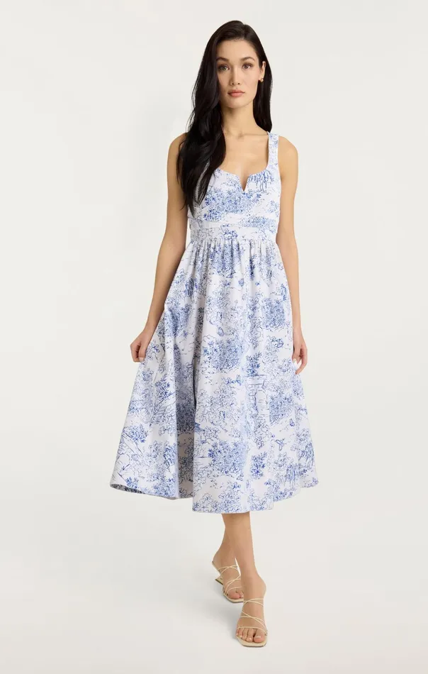 Women Cinq Sept Midi Garden Toile Ebba Dress Whiteblue