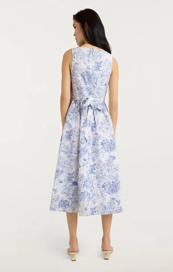 Women Cinq Sept Midi Garden Toile Ebba Dress Whiteblue