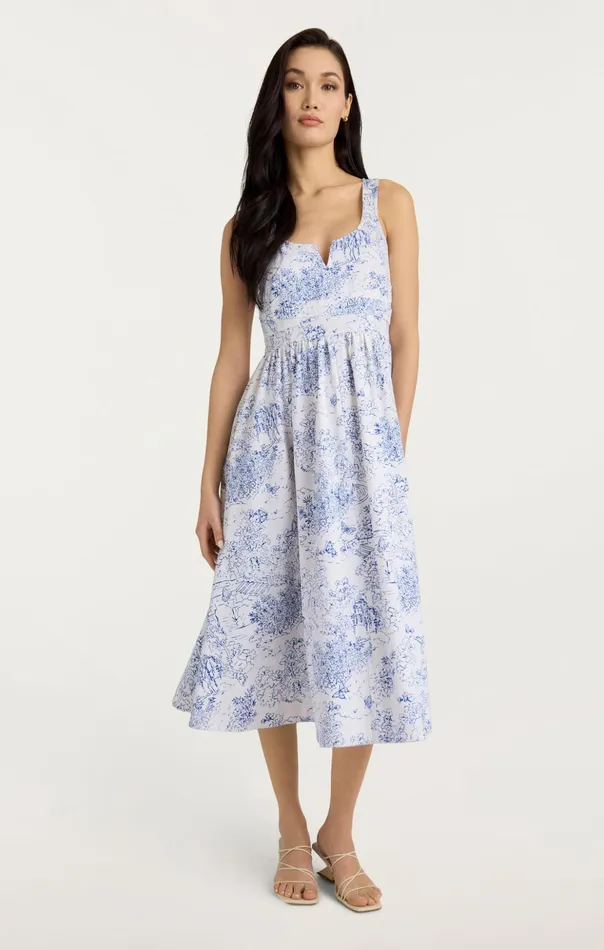 Women Cinq Sept Midi Garden Toile Ebba Dress Whiteblue