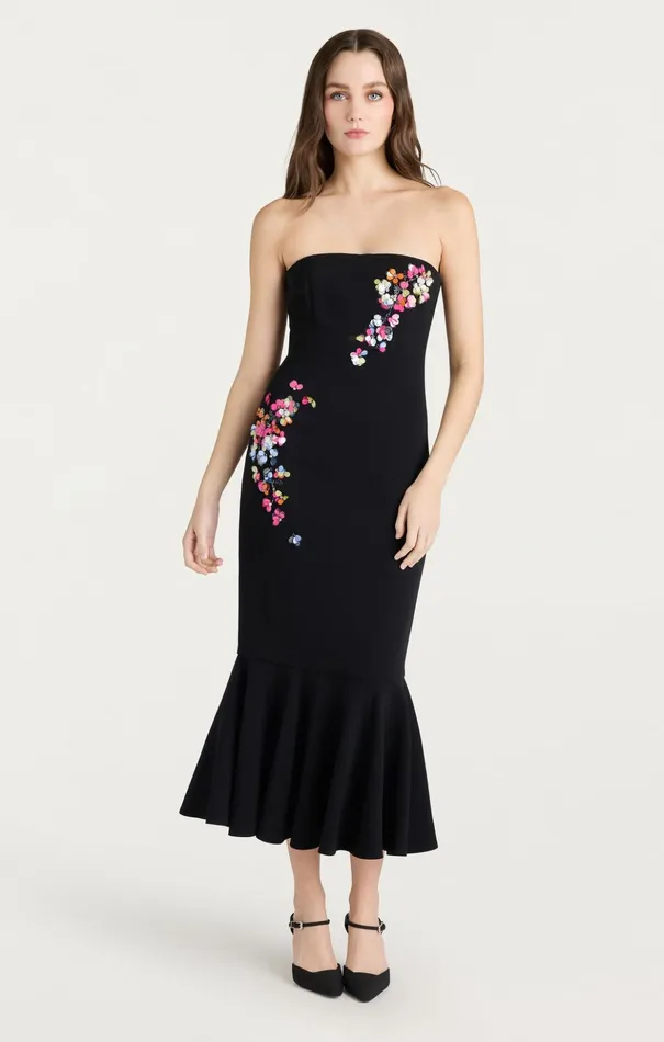 Women Cinq Sept Midi Paillette Vines Juniper Dress Blackmulti