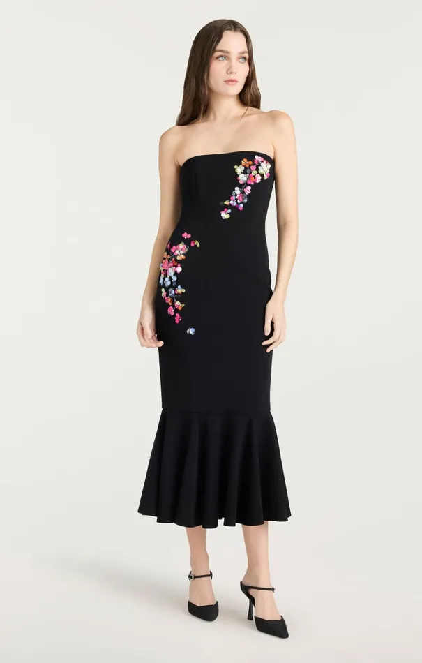 Women Cinq Sept Midi Paillette Vines Juniper Dress Blackmulti