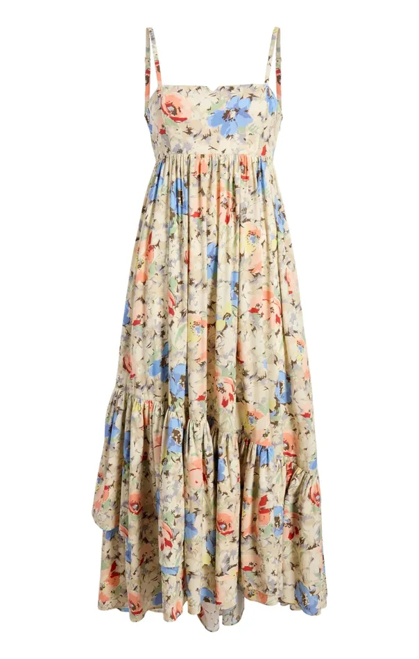 Women Cinq Sept Midi Painted Garden Hailey Dress Ivory Multi