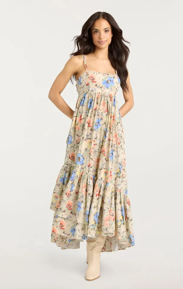 Women Cinq Sept Midi Painted Garden Hailey Dress Ivory Multi