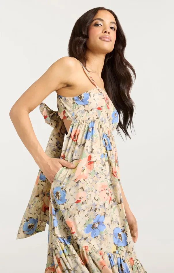 Women Cinq Sept Midi Painted Garden Hailey Dress Ivory Multi