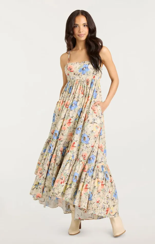 Women Cinq Sept Midi Painted Garden Hailey Dress Ivory Multi