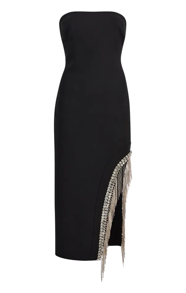 Women Cinq Sept Midi Rhinestone Fringe Sammy Dress Black