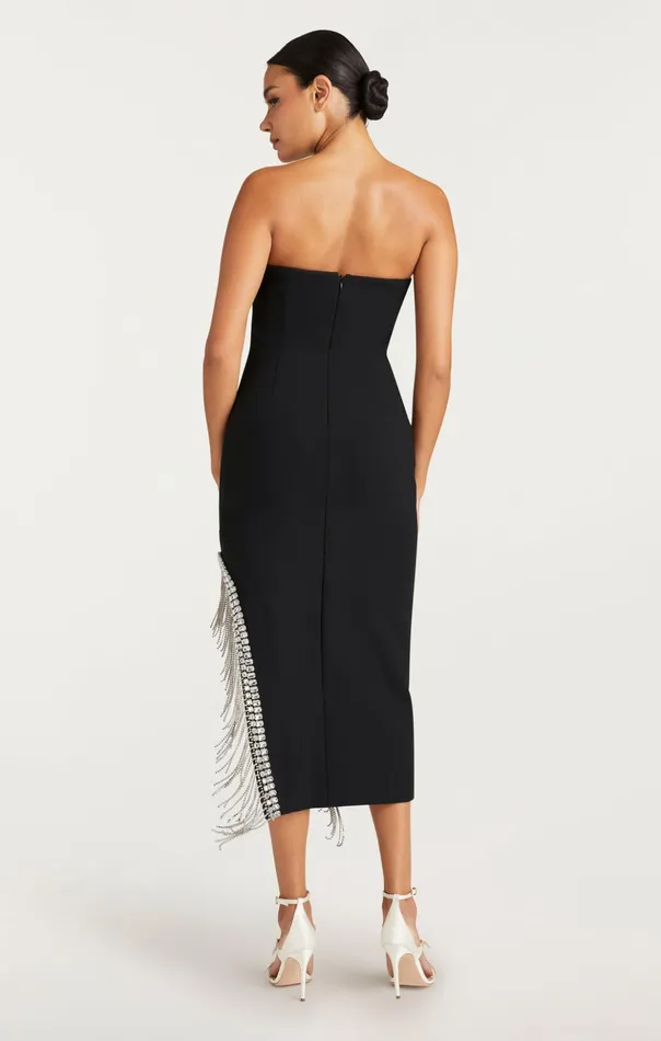 Women Cinq Sept Midi Rhinestone Fringe Sammy Dress Black