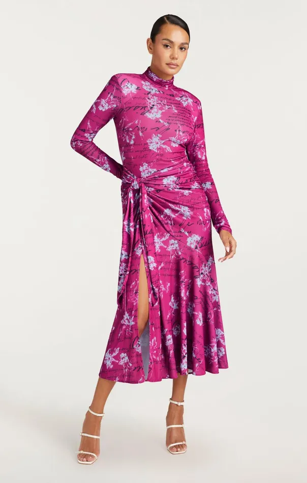 Women Cinq Sept Midi Warm Carnation Johnson Dress Plum Radish Multi