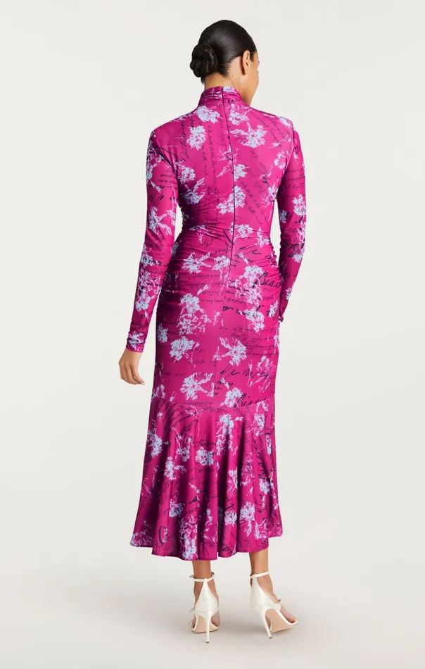 Women Cinq Sept Midi Warm Carnation Johnson Dress Plum Radish Multi