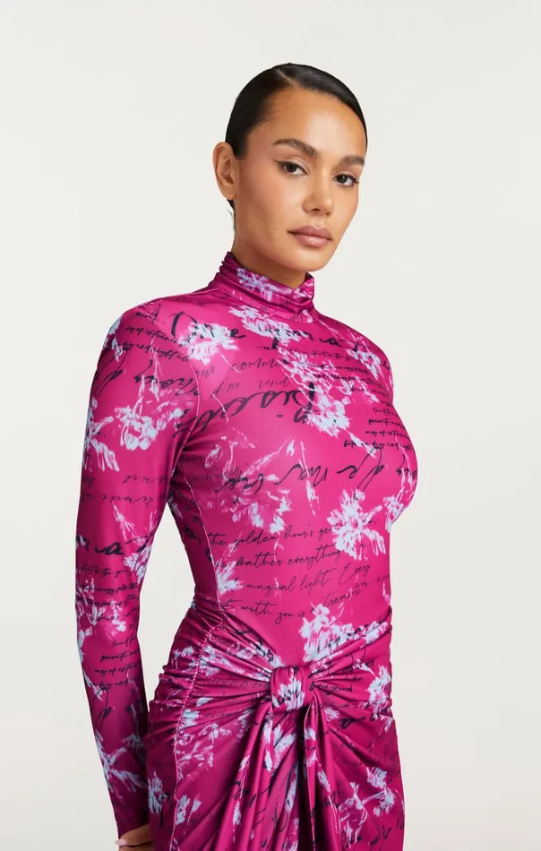 Women Cinq Sept Midi Warm Carnation Johnson Dress Plum Radish Multi