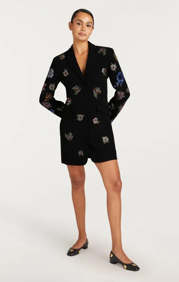 Women Cinq Sept Mini Heatset Pansy Garden Long Sleeve Joel Dress Blackmulti