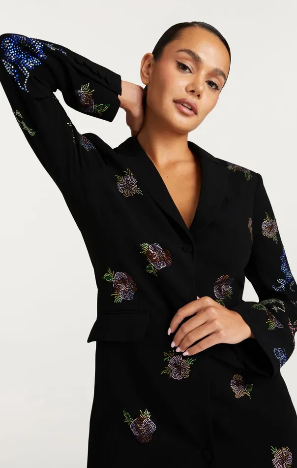 Women Cinq Sept Mini Heatset Pansy Garden Long Sleeve Joel Dress Blackmulti