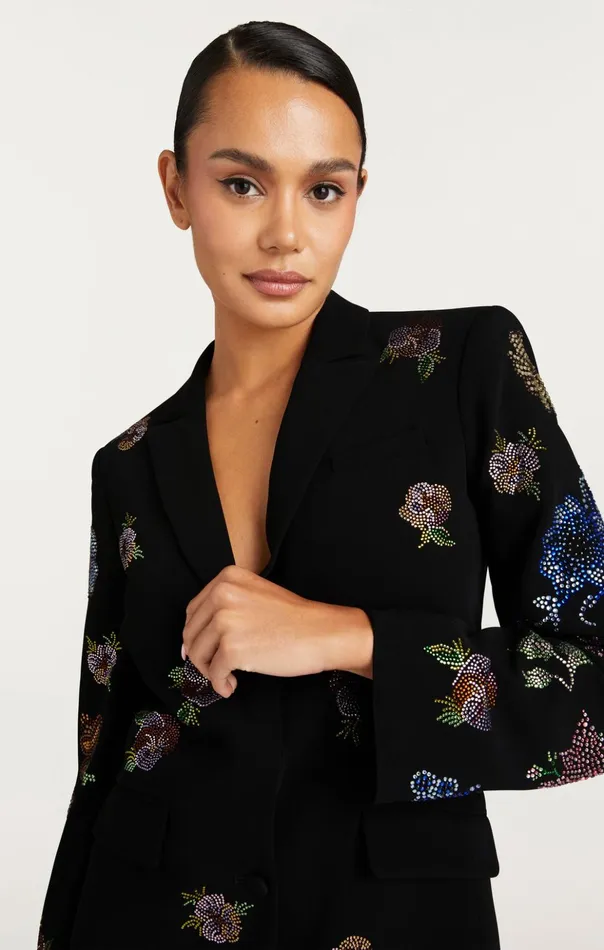 Women Cinq Sept Mini Heatset Pansy Garden Long Sleeve Joel Dress Blackmulti
