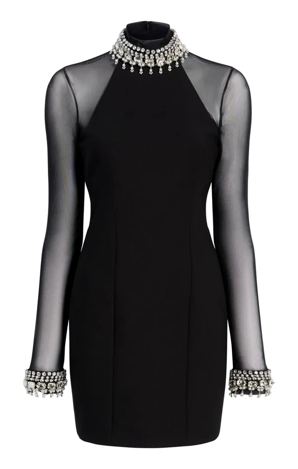Women Cinq Sept Mini Pearl Trim Loretta Dress Blacksilver