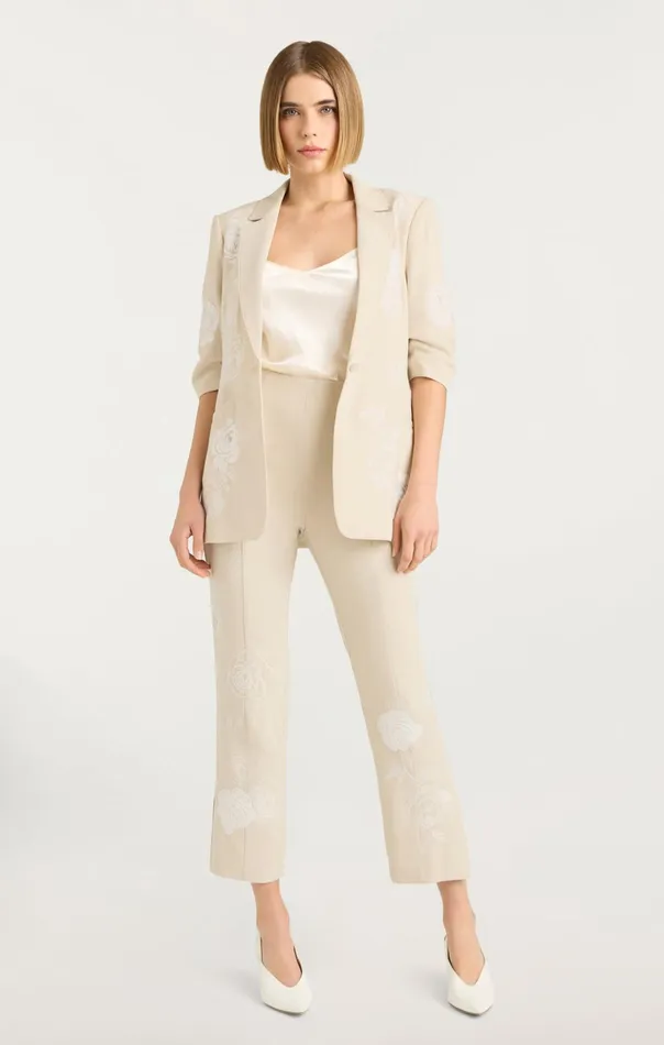 Women Cinq Sept Pants Floating Roses Embellished Cropped Brianne Pant Plasterivory