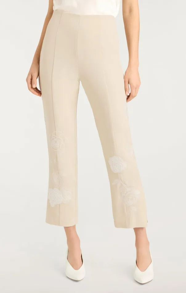 Women Cinq Sept Pants Floating Roses Embellished Cropped Brianne Pant Plasterivory