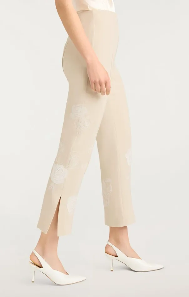 Women Cinq Sept Pants Floating Roses Embellished Cropped Brianne Pant Plasterivory