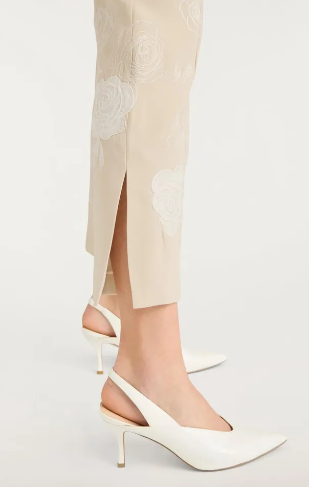 Women Cinq Sept Pants Floating Roses Embellished Cropped Brianne Pant Plasterivory
