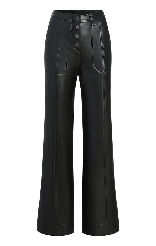 Women Cinq Sept Pants Vegan Leather Long Benji Pant Black