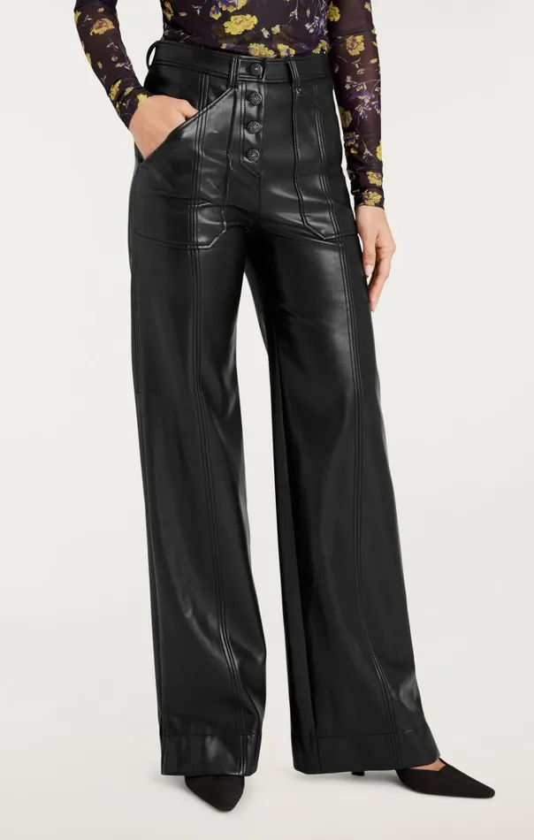 Women Cinq Sept Pants Vegan Leather Long Benji Pant Black