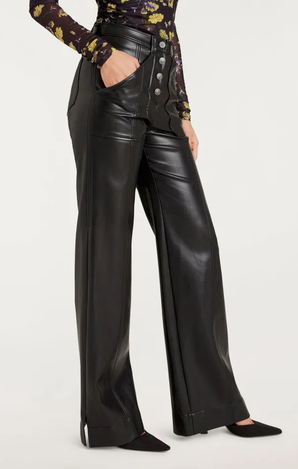 Women Cinq Sept Pants Vegan Leather Long Benji Pant Black