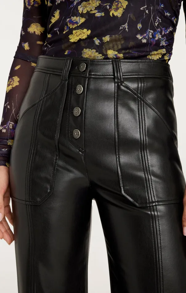 Women Cinq Sept Pants Vegan Leather Long Benji Pant Black