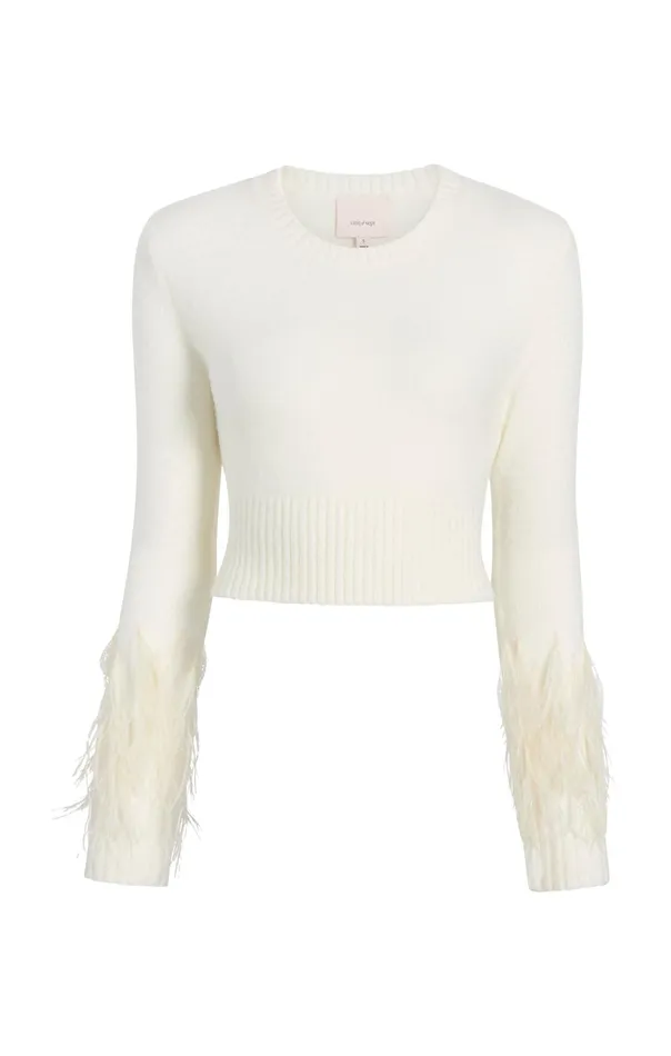 Women Cinq Sept Sweaters and Knits Briana Feather Crewneck Pullover Ivory