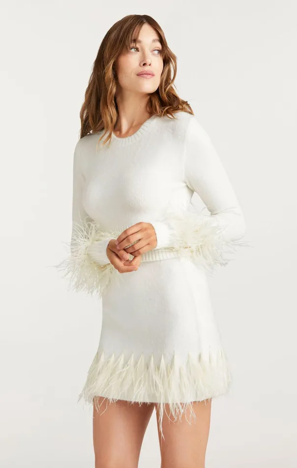 Women Cinq Sept Sweaters and Knits Briana Feather Crewneck Pullover Ivory