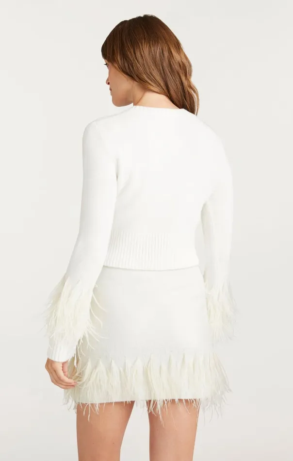 Women Cinq Sept Sweaters and Knits Briana Feather Crewneck Pullover Ivory