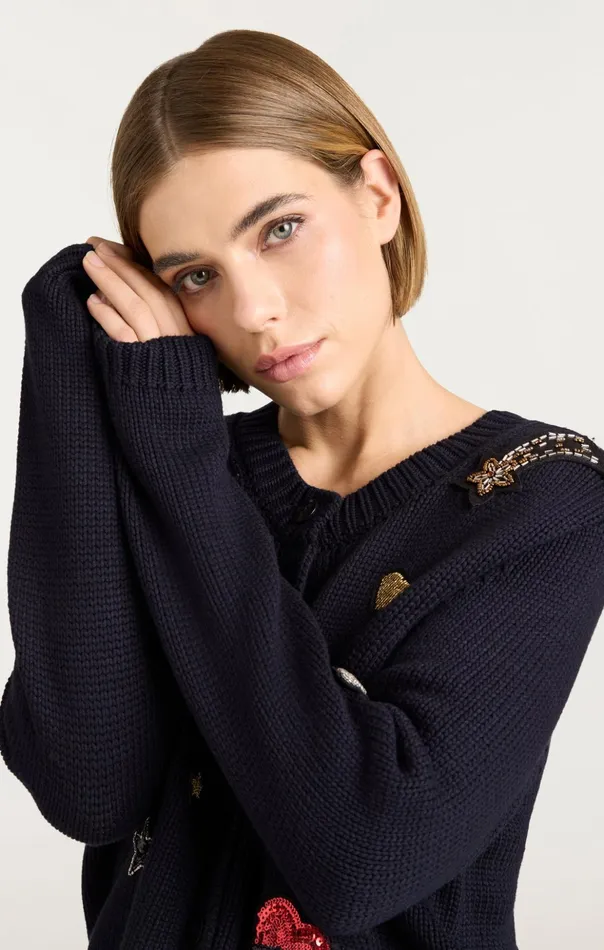 Women Cinq Sept Sweaters and Knits Nebula Embellished Piera Cardigan Black