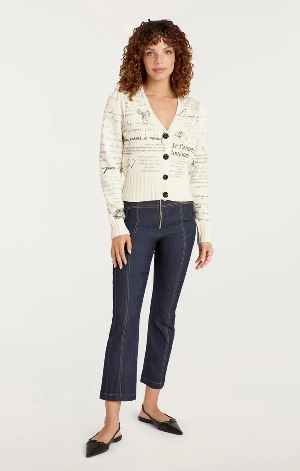 Women Cinq Sept Sweaters and Knits Printed Lovenotes Morgan Cardigan Ivoryblack