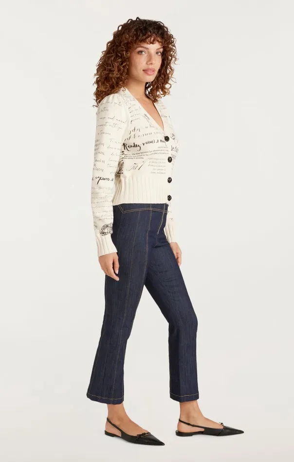 Women Cinq Sept Sweaters and Knits Printed Lovenotes Morgan Cardigan Ivoryblack
