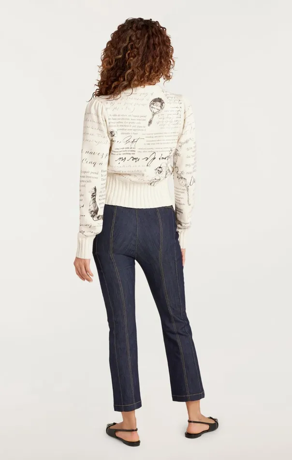 Women Cinq Sept Sweaters and Knits Printed Lovenotes Morgan Cardigan Ivoryblack