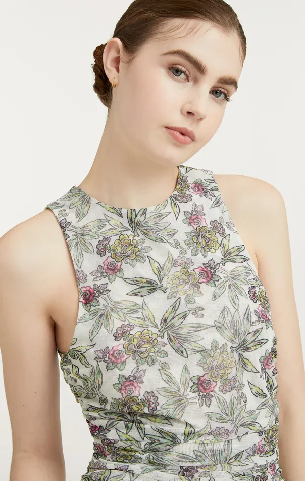 Women Cinq Sept Tank Tops and Camisoles Botanical Floral Dasha Top Ivory Multi