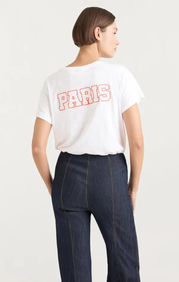 Women Cinq Sept Tees and Pullovers Chainstitch Paris New York Tee Whitedeep Tangelo