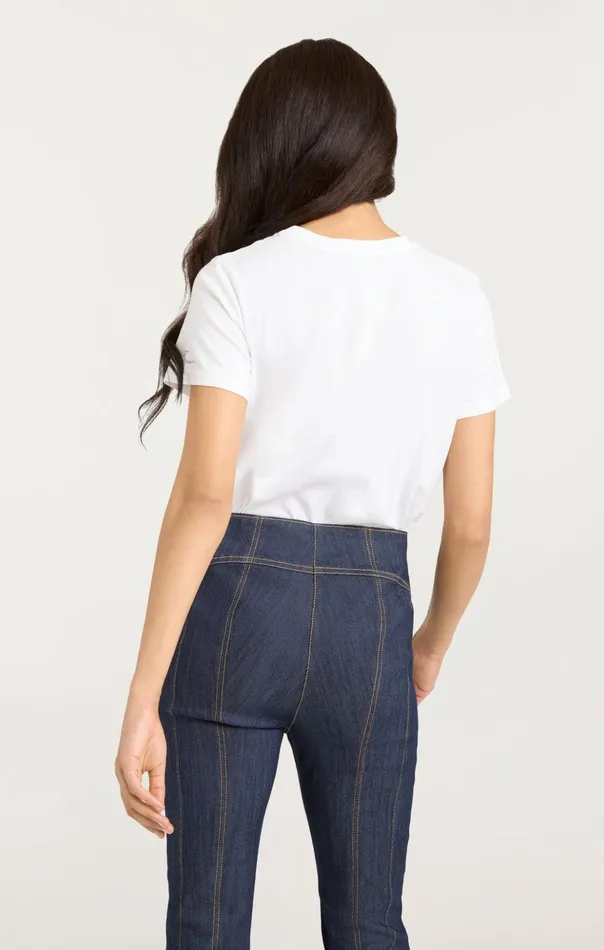 Women Cinq Sept Tees and Pullovers Embroidered Happy Tee Whitenavy