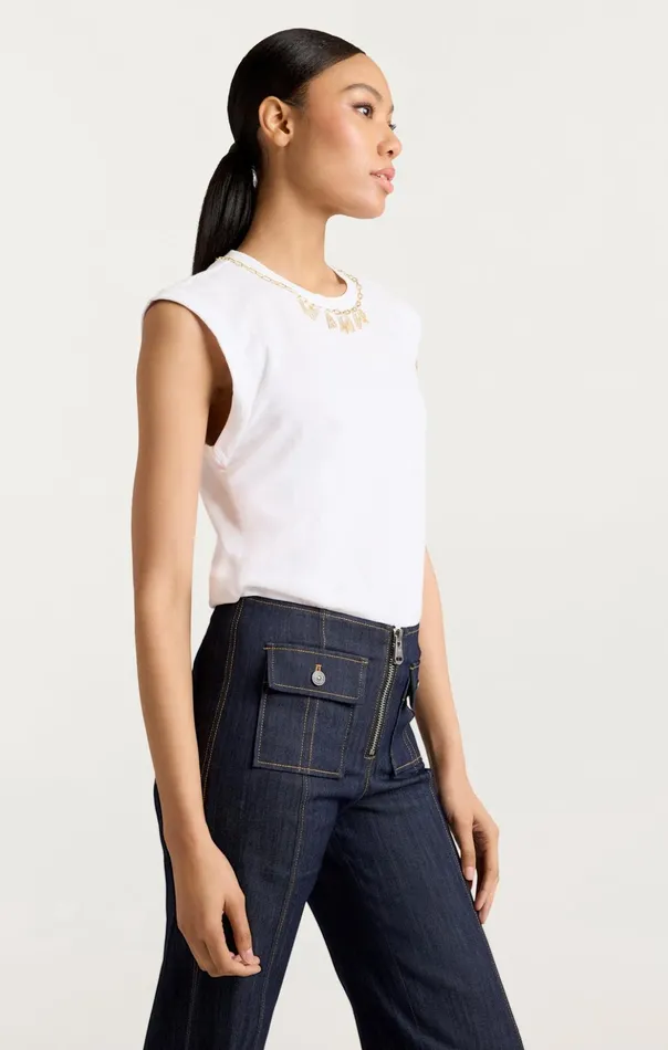 Women Cinq Sept Tees and Pullovers L039amour Necklace Bella Tee White