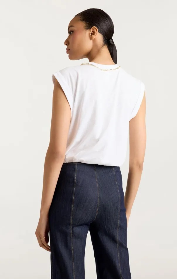 Women Cinq Sept Tees and Pullovers L039amour Necklace Bella Tee White