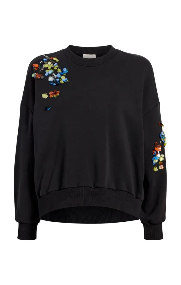 Women Cinq Sept Tees and Pullovers Sequin Flower Embellished Brandy Pullover Blackmulti Women Cinq Sept Tees and Pullovers Sequin Flower Embellished Brandy Pullover Blackmulti