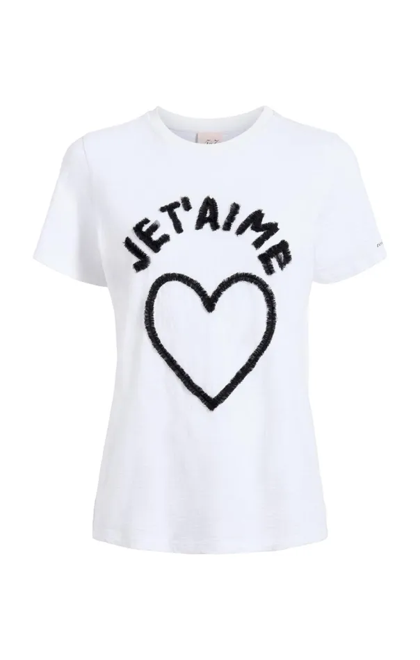 Women Cinq Sept Tees and Pullovers Textured Je T039aime Tee Whiteblack
